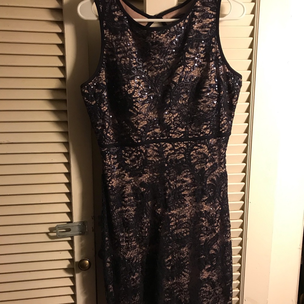 Nude/Navy Night Way collections dress with sequins